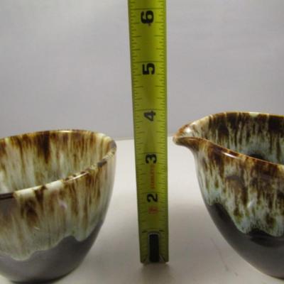 Drip Glazed Pottery Creamer and Covered Sugar Bowl- Marked USA