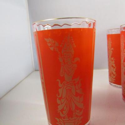 Vintage Culver Drinking Glasses with Red and Gold Siam Goddess Design- 14 Pieces
