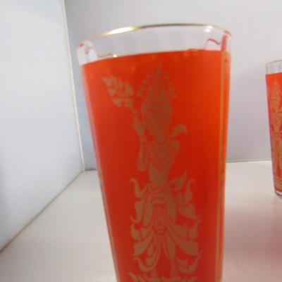 Vintage Culver Drinking Glasses with Red and Gold Siam Goddess Design- 14 Pieces