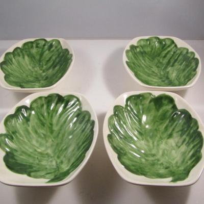 Set of Four Los Angeles Potteries Bowls with Lettuce Leaf Design- Approx 6