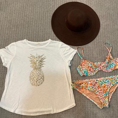 521 J. CREW Bathing Suit Lot with Brown Straw Hat