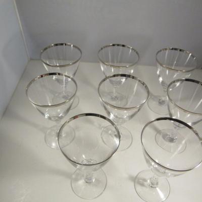 Vintage Fostoria Platinum Rim Water Goblets- 'Wedding Ring' Pattern- 8 Pieces