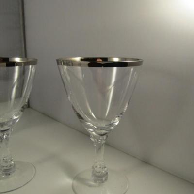 Vintage Fostoria Platinum Rim Water Goblets- 'Wedding Ring' Pattern- 8 Pieces