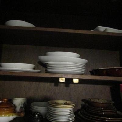 Contents of Kitchen Cabinet- Assortment of Dinnerware and Glassware