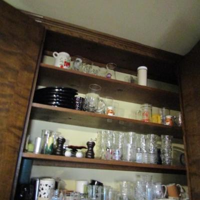 Contents of Kitchen Cabinet- Assortment of Dinnerware and Glassware