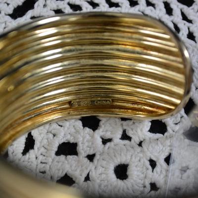 Gold-Tone 925 Sterling Silver Ribbed Cuff Bracelet 31.1g