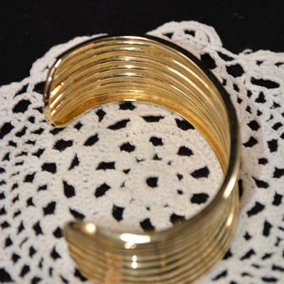 Gold-Tone 925 Sterling Silver Ribbed Cuff Bracelet 31.1g