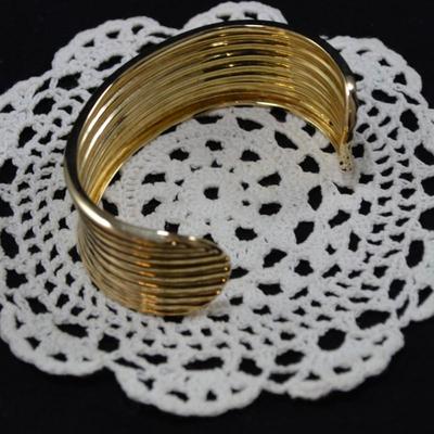 Gold-Tone 925 Sterling Silver Ribbed Cuff Bracelet 31.1g