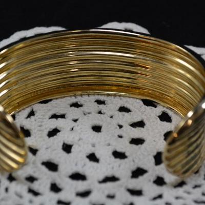 Gold-Tone 925 Sterling Silver Ribbed Cuff Bracelet 31.1g
