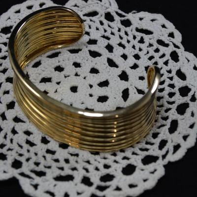 Gold-Tone 925 Sterling Silver Ribbed Cuff Bracelet 31.1g