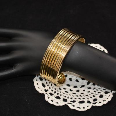Gold-Tone 925 Sterling Silver Ribbed Cuff Bracelet 31.1g