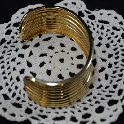 Gold-Tone 925 Sterling Silver Ribbed Cuff Bracelet 31.1g