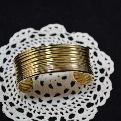 Gold-Tone 925 Sterling Silver Ribbed Cuff Bracelet 31.1g