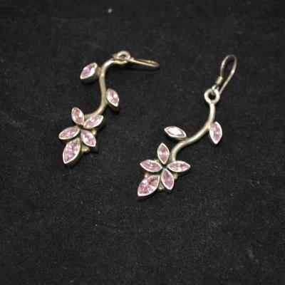 925 Sterling Silver & Amethyst Floral Drop Earrings 8.2g
