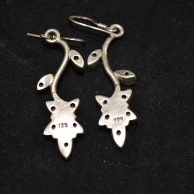 925 Sterling Silver & Amethyst Floral Drop Earrings 8.2g