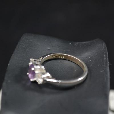 925 Sterling Silver Ring with Amethyst & Crystal Size 7, 2.8g