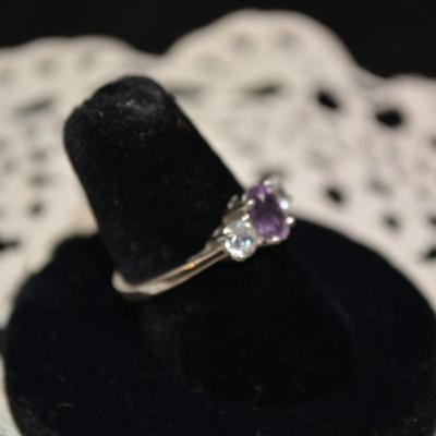 925 Sterling Silver Ring with Amethyst & Crystal Size 7, 2.8g