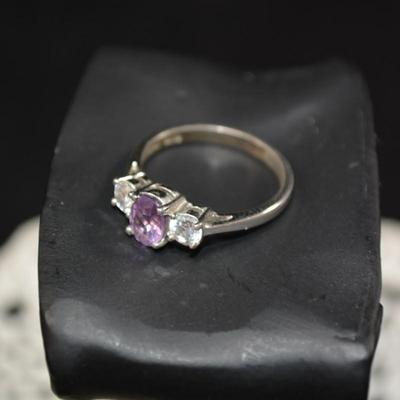 925 Sterling Silver Ring with Amethyst & Crystal Size 7, 2.8g