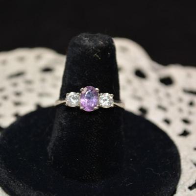 925 Sterling Silver Ring with Amethyst & Crystal Size 7, 2.8g