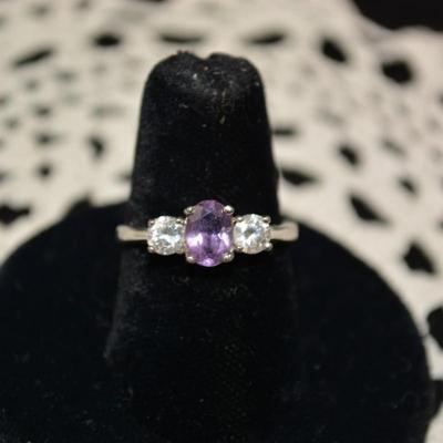 925 Sterling Silver Ring with Amethyst & Crystal Size 7, 2.8g