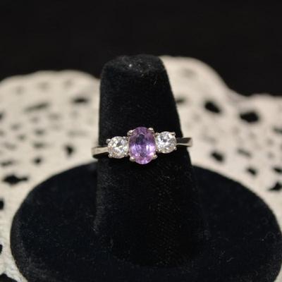 925 Sterling Silver Ring with Amethyst & Crystal Size 7, 2.8g