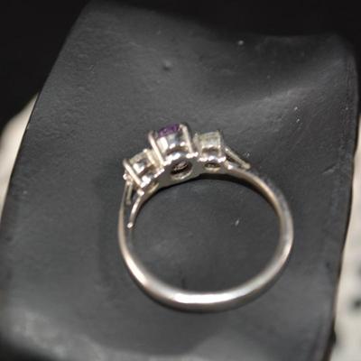 925 Sterling Silver Ring with Amethyst & Crystal Size 7, 2.8g