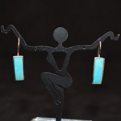 Vintage 925 Sterling Silver & Turquoise Drop Earrings 3.3g