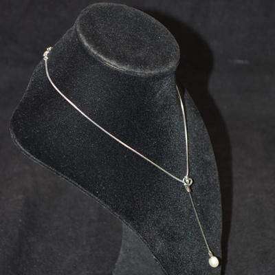 925 Sterling Silver Box Chain with Heart & Cultured Pearl 18â€ 4.5g