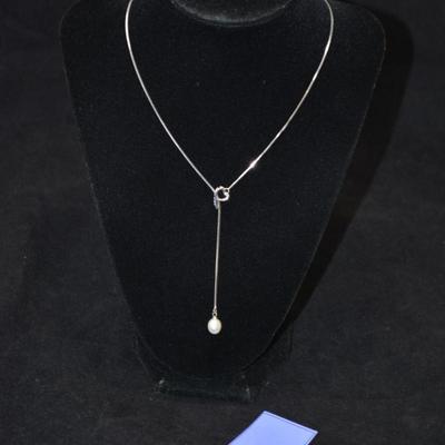 925 Sterling Silver Box Chain with Heart & Cultured Pearl 18â€ 4.5g