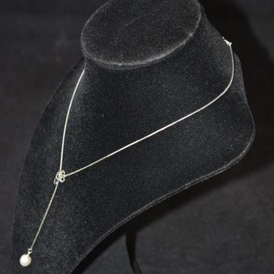 925 Sterling Silver Box Chain with Heart & Cultured Pearl 18â€ 4.5g