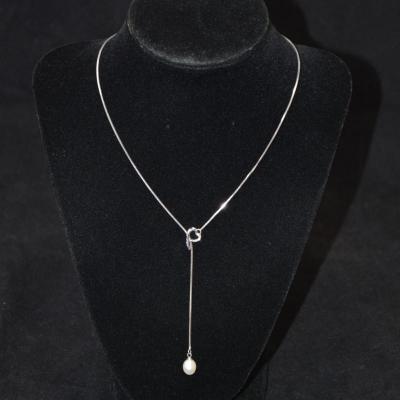 925 Sterling Silver Box Chain with Heart & Cultured Pearl 18â€ 4.5g
