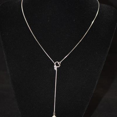 925 Sterling Silver Box Chain with Heart & Cultured Pearl 18â€ 4.5g
