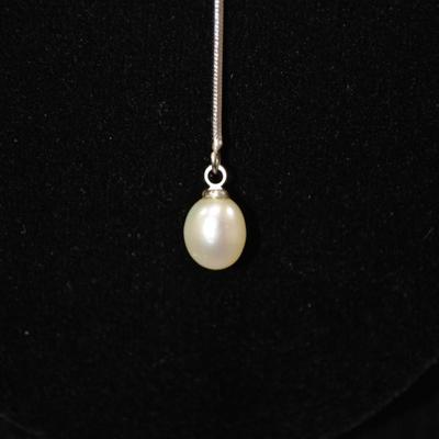 925 Sterling Silver Box Chain with Heart & Cultured Pearl 18â€ 4.5g