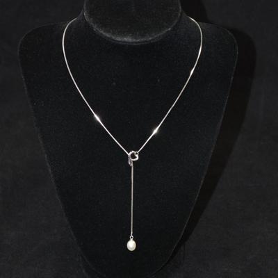 925 Sterling Silver Box Chain with Heart & Cultured Pearl 18â€ 4.5g