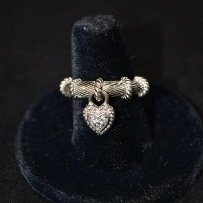 Judith Ripka 925 Sterling Silver Floating Heart Ring Size 8, 6.0g
