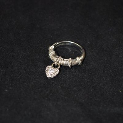 Judith Ripka 925 Sterling Silver Floating Heart Ring Size 8, 6.0g