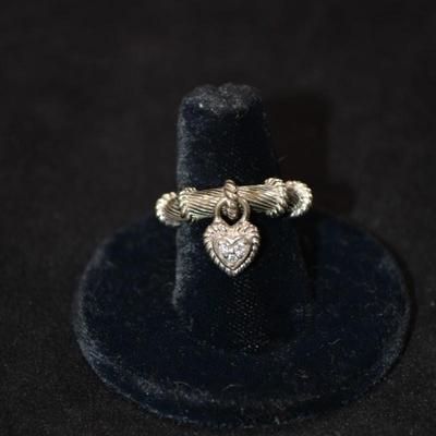 Judith Ripka 925 Sterling Silver Floating Heart Ring Size 8, 6.0g