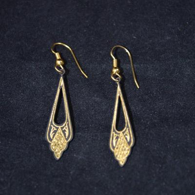 Damascened 24k Inlay Drop Earrings 2.6g