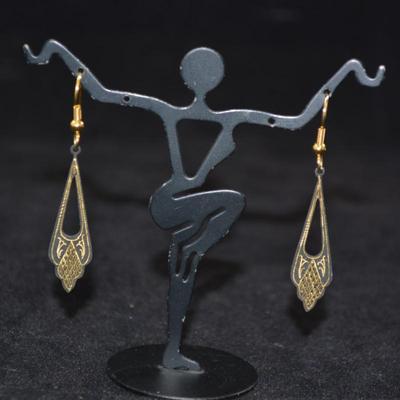 Damascened 24k Inlay Drop Earrings 2.6g