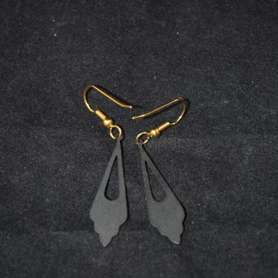 Damascened 24k Inlay Drop Earrings 2.6g