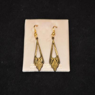 Damascened 24k Inlay Drop Earrings 2.6g