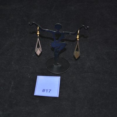 Damascened 24k Inlay Drop Earrings 2.6g