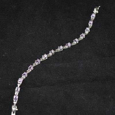 925 Sterling Silver & Amethyst Tennis Bracelet 7â€, 8.9g