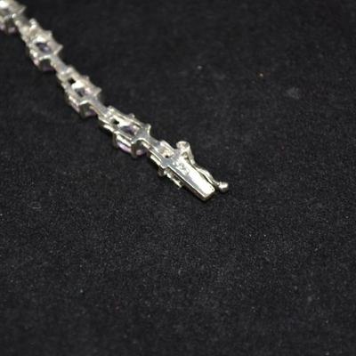 925 Sterling Silver & Amethyst Tennis Bracelet 7â€, 8.9g