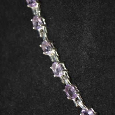 925 Sterling Silver & Amethyst Tennis Bracelet 7â€, 8.9g
