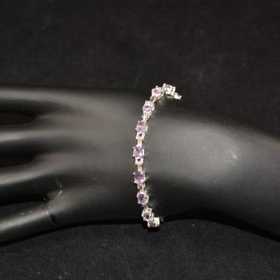 925 Sterling Silver & Amethyst Tennis Bracelet 7â€, 8.9g