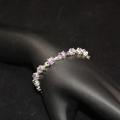 925 Sterling Silver & Amethyst Tennis Bracelet 7â€, 8.9g