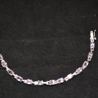 925 Sterling Silver & Amethyst Tennis Bracelet 7â€, 8.9g
