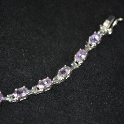 925 Sterling Silver & Amethyst Tennis Bracelet 7â€, 8.9g
