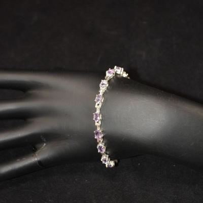 925 Sterling Silver & Amethyst Tennis Bracelet 7â€, 8.9g